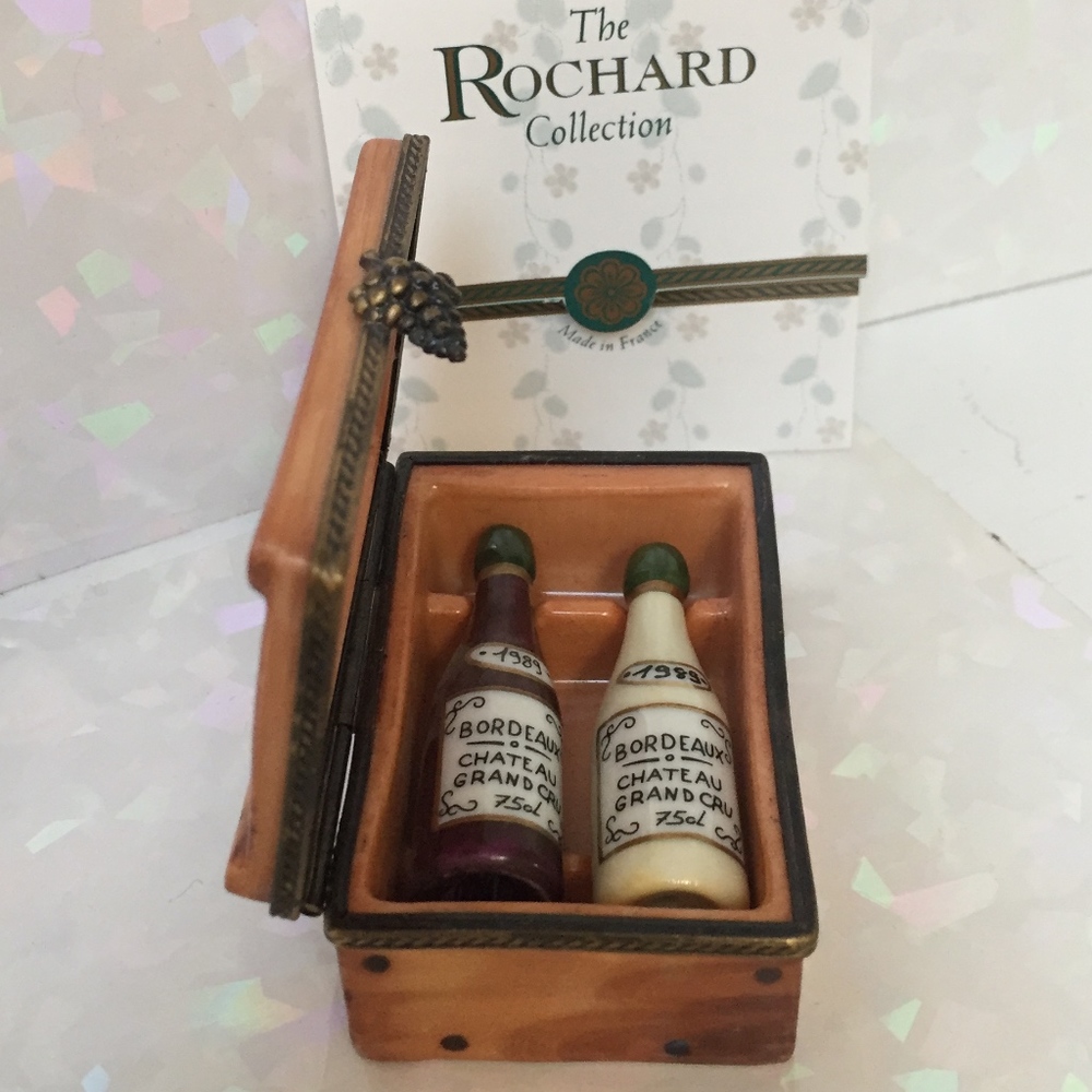 Limoges Rochard 1989 Wine Crate/2 Bordeaux Bottles